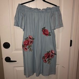 Jean Off The Shoulder T-shirt Dress